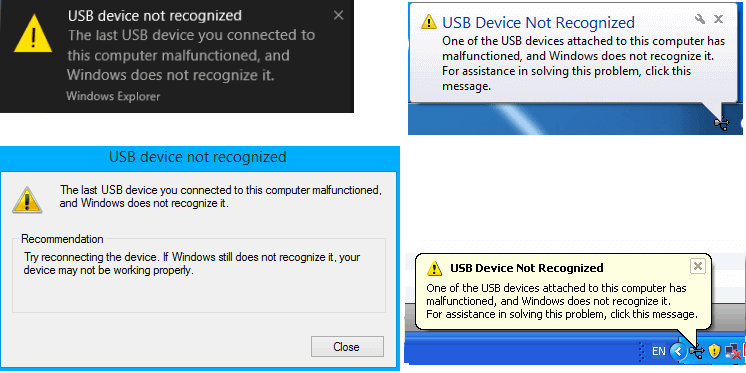 Nie rozpoznano urządzenia USB