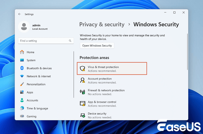 click Virus & threat protection