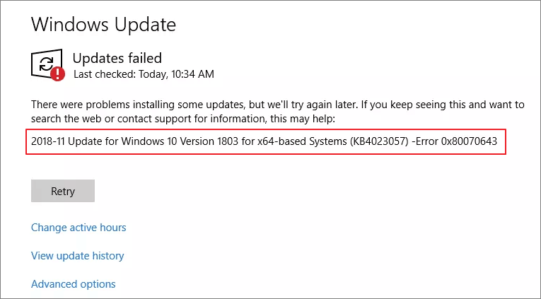 עדכון Windows נכשל
