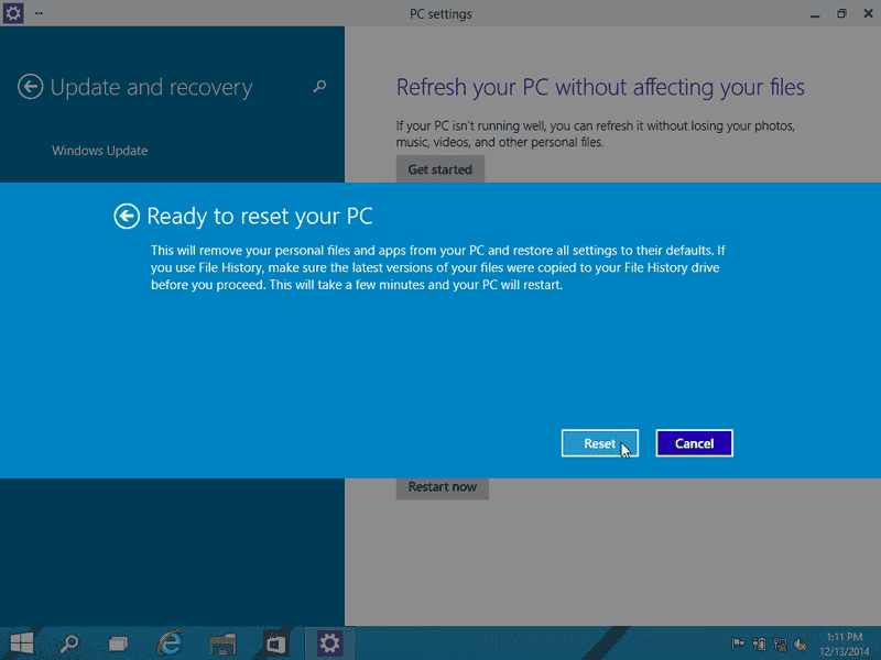 windows 10 reset pc