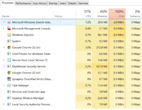 my disk is always at 100 windows 8