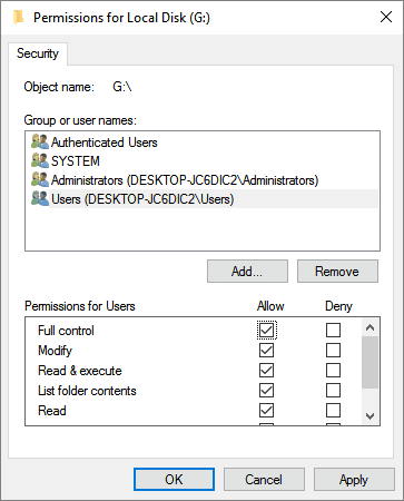 accès refusé disque dur obsolète