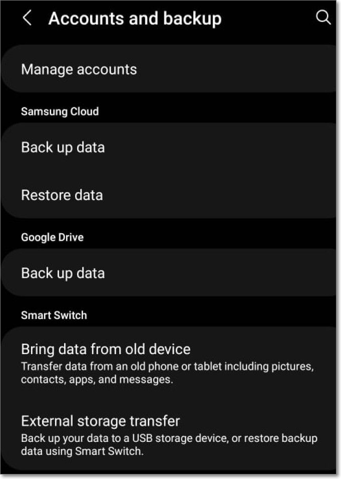 backup e restauração do Android