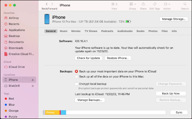 clique em Restaurar backup