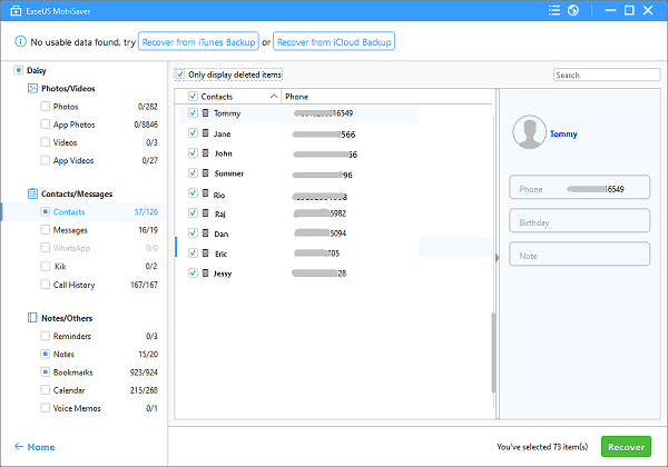 Backup iPhone contacts on computer with EaseUS MobiSaver