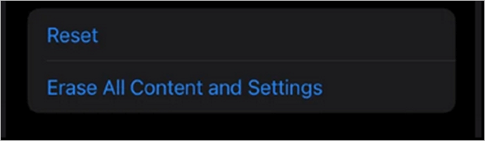 Reset or Erase All Content And Settings