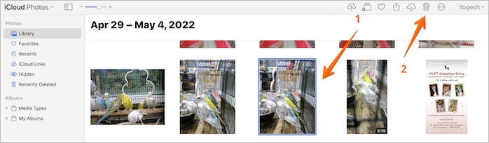 selecione fotos para excluir