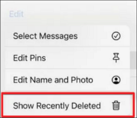 Mostrar opção excluída recentemente