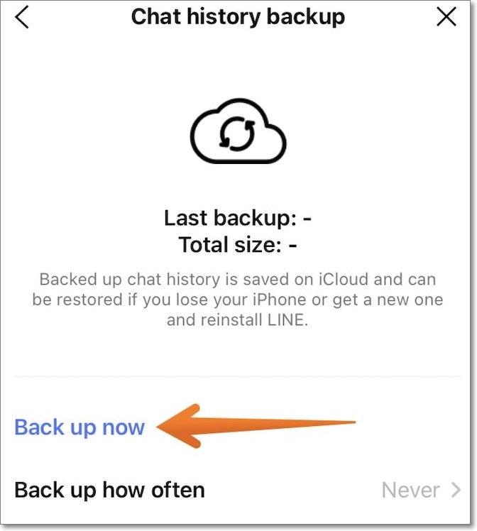 toque em backup agora
