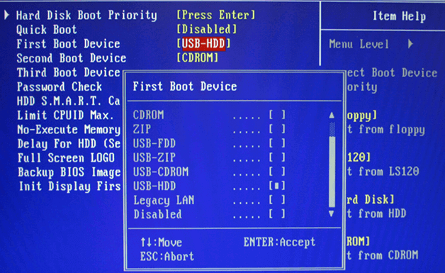 erreur de démarrage USB