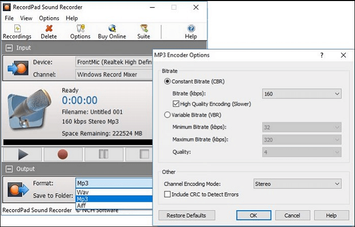 RecordPad, programa de grabación de audio
