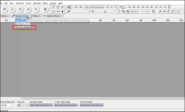 definir audácia do dispositivo de gravação