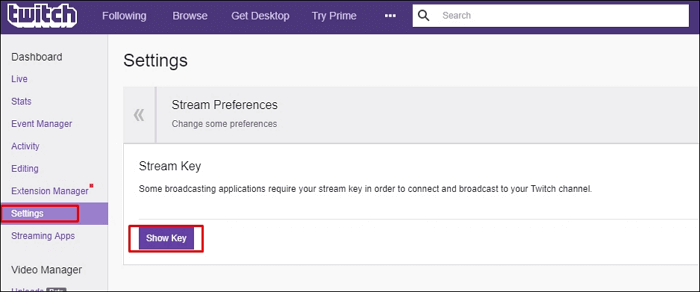 show twitch stream key