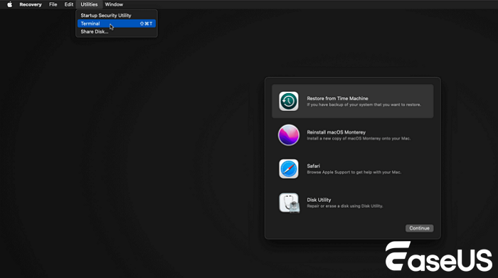 kies terminal in herstelmodus