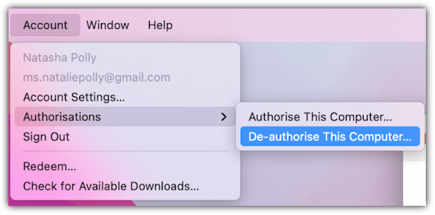 die Verknüpfung der Konten auf dem Mac aufheben