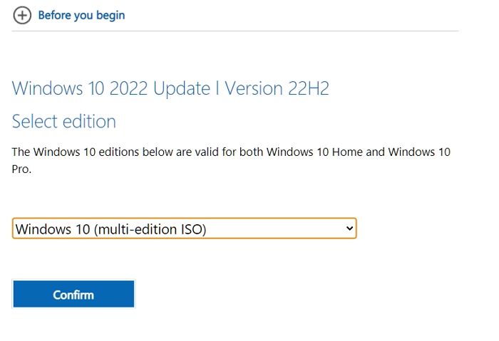 Wählen Sie die Windows 10-Version aus