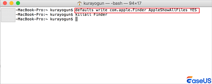 Terminal show hidden files on Mac