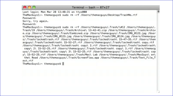 forzar vaciado de papelera