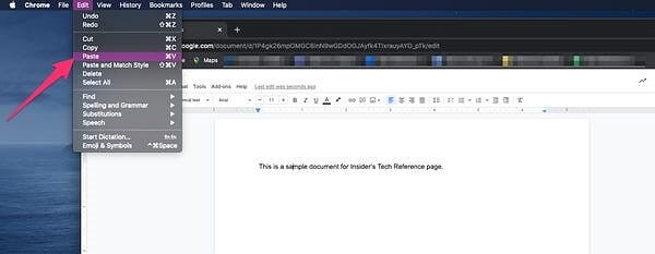 fare clic su modifica e incolla