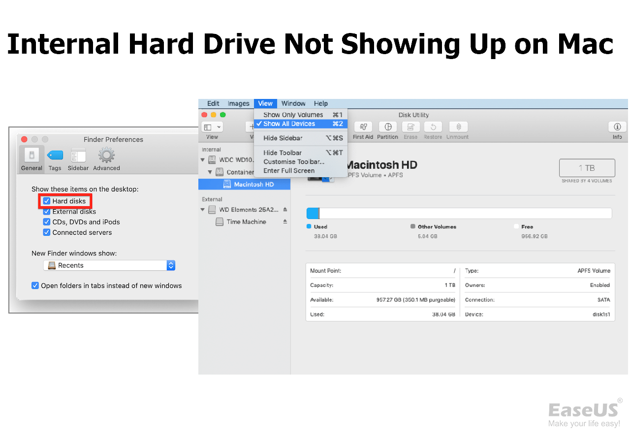 [7 New Solutions] Internal Hard Drive Not Showing Up on Mac EaseUS