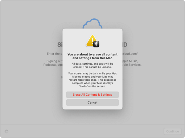 macOS このMacからすべてのコンテンツと設定を消去する