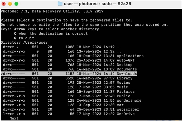 pilih folder untuk memulihkan file