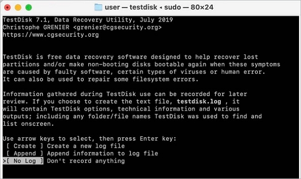 sekarang pilih opsi tanpa log
