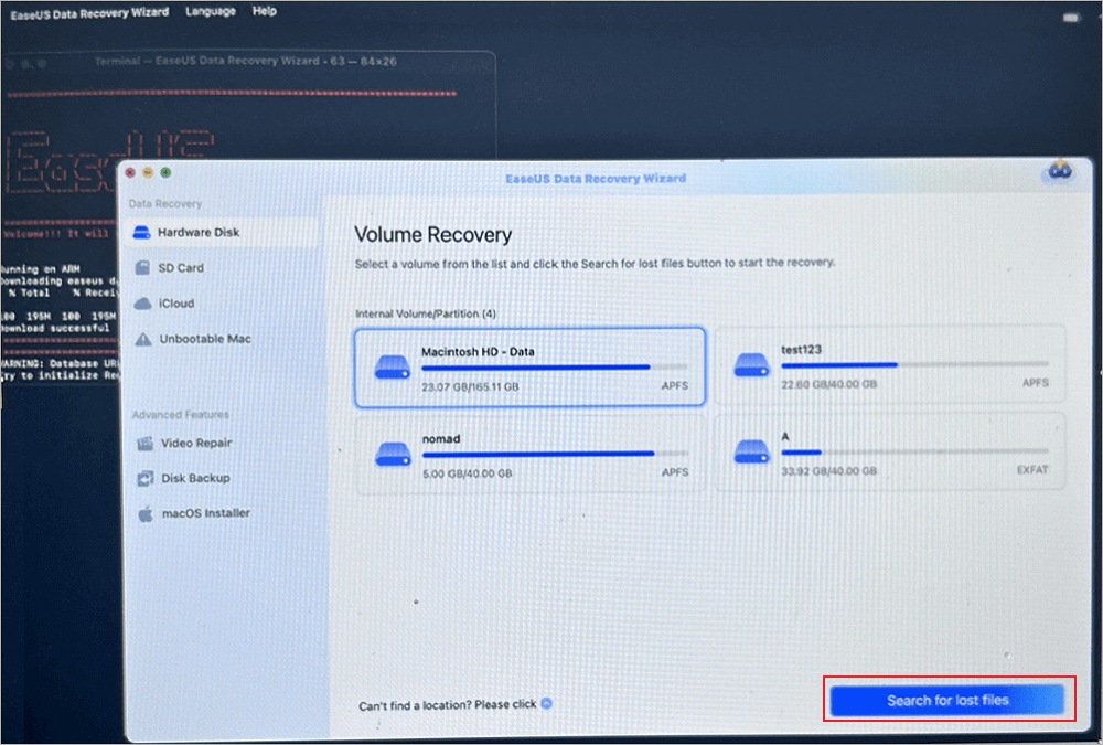 Select the Volume on Your Mac Hard Drive