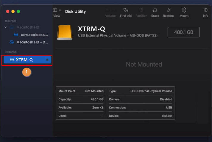 Seleccione el disco duro externo que desea borrar