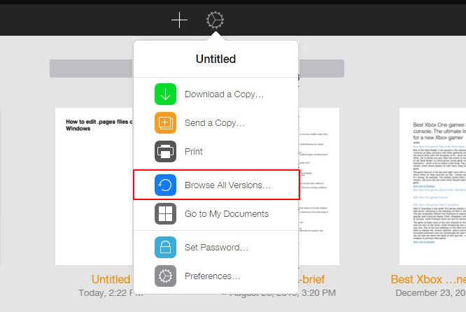Historische Versionen von Pages in iCloud durchsuchen