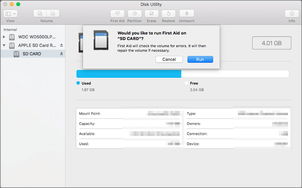 在損壞的 SD 卡上執行