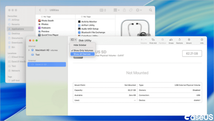 zobrazit všechna zařízení v Diskové utilitě