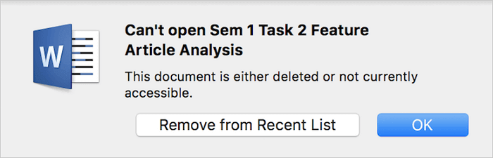documento do Word excluído ou corrompido no Mac.