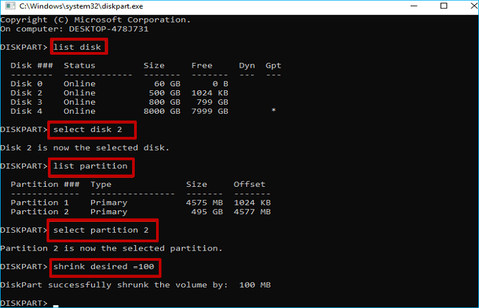 digitare le seguenti righe di comando