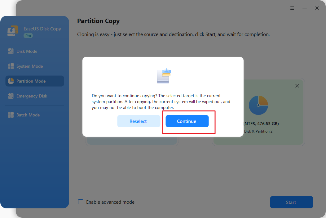 Copy and clone partition to destination partition.