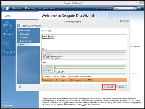 riprendere il backup di discwizard di seagate