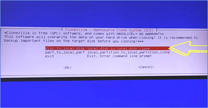 selecione o disco para clonar