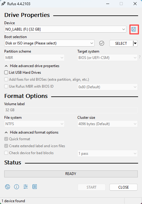 select a location to save the sd card image