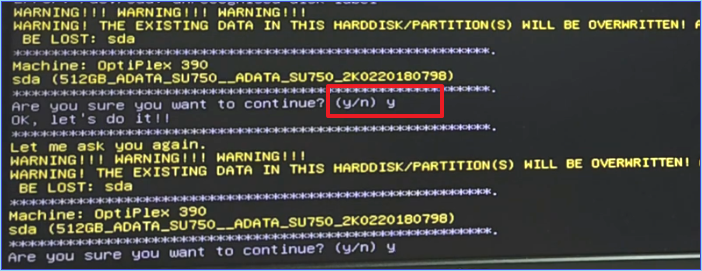digite y para continuar