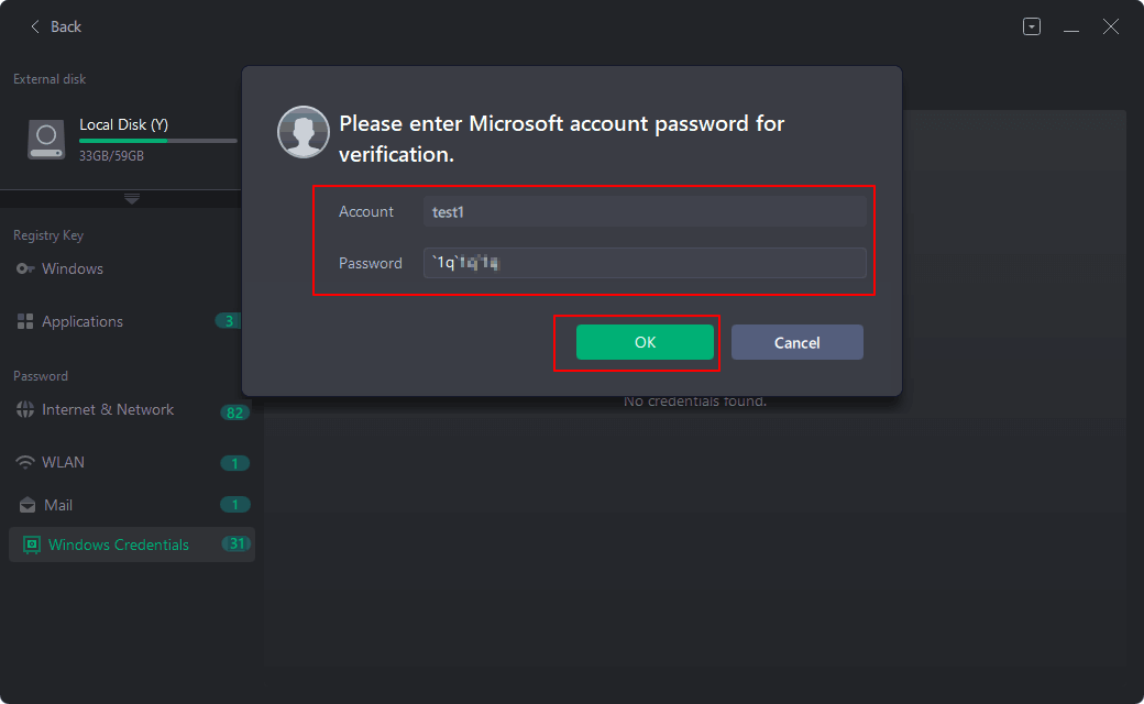 Insira a conta do Windows e a senha do PC morto ou não inicializável para verificação