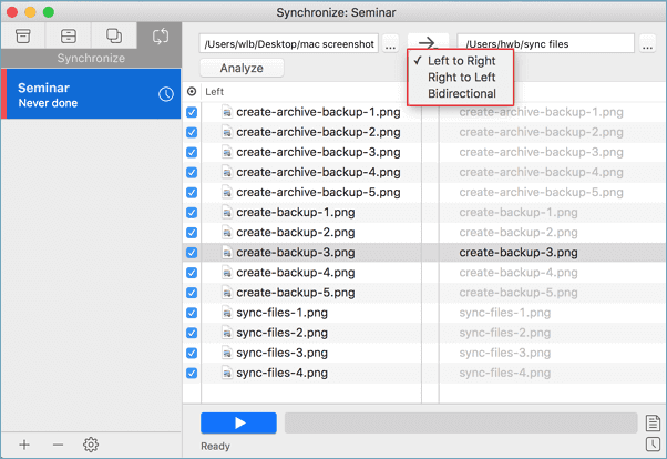 Sync to backup a Mac computer data to external drive.