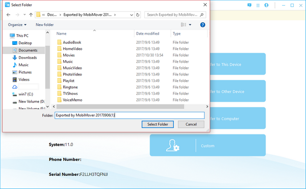 choose the folder or specific file to transfer