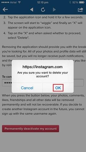 How to delete an Instagram account on iPhone
