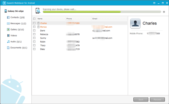 EaseUS MobiSaver for Android helps to recover Message on Galaxy S5 by scanning the device.