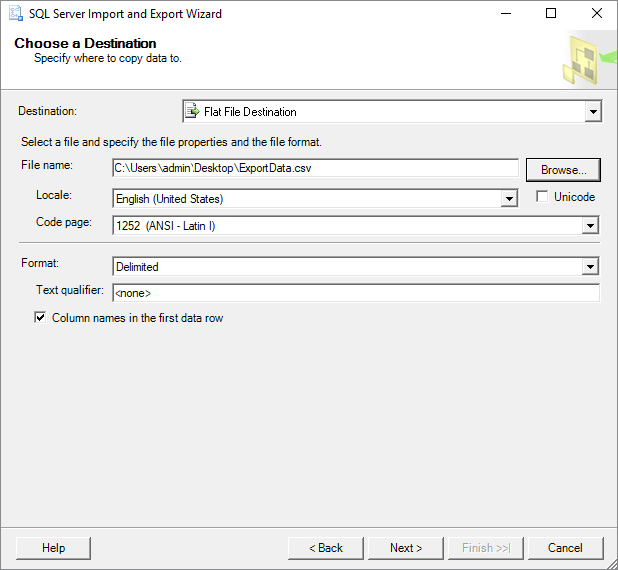 export MS SQL database to CSV