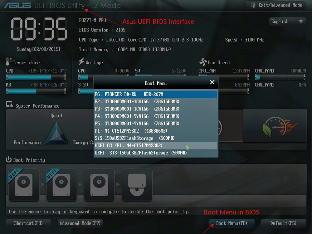 Menu de démarrage du BIOS Asus