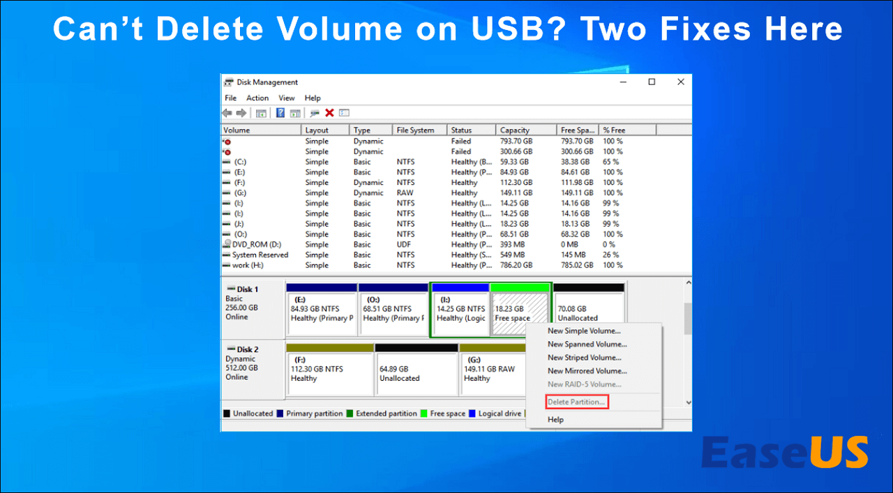 How to Fix Can't Delete Volume on USB in Disk Management