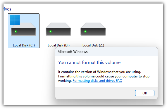 cannot format this volume