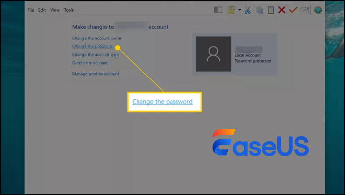 Alterar senha no painel de controle por meio de outra conta