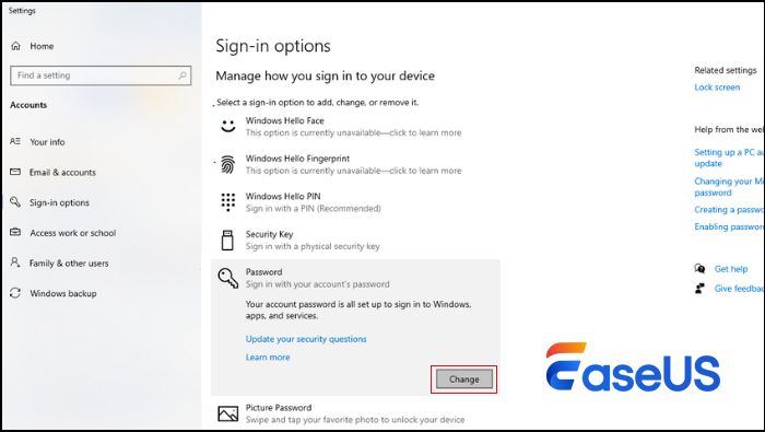 alterar senha na opção de login